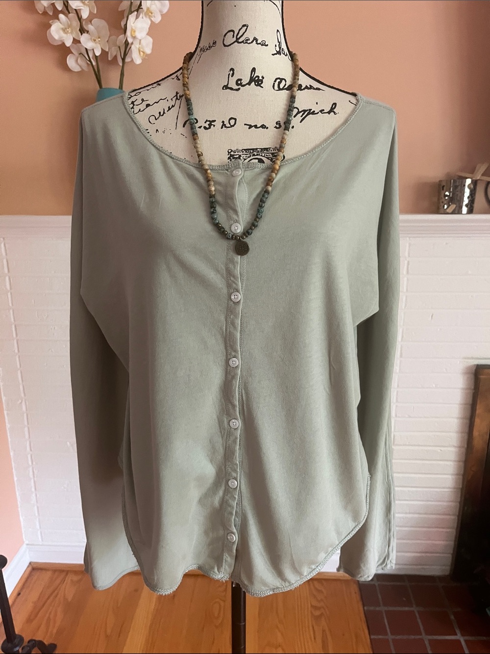Lou & Grey Sage Green Button-Front Women’s Shirt